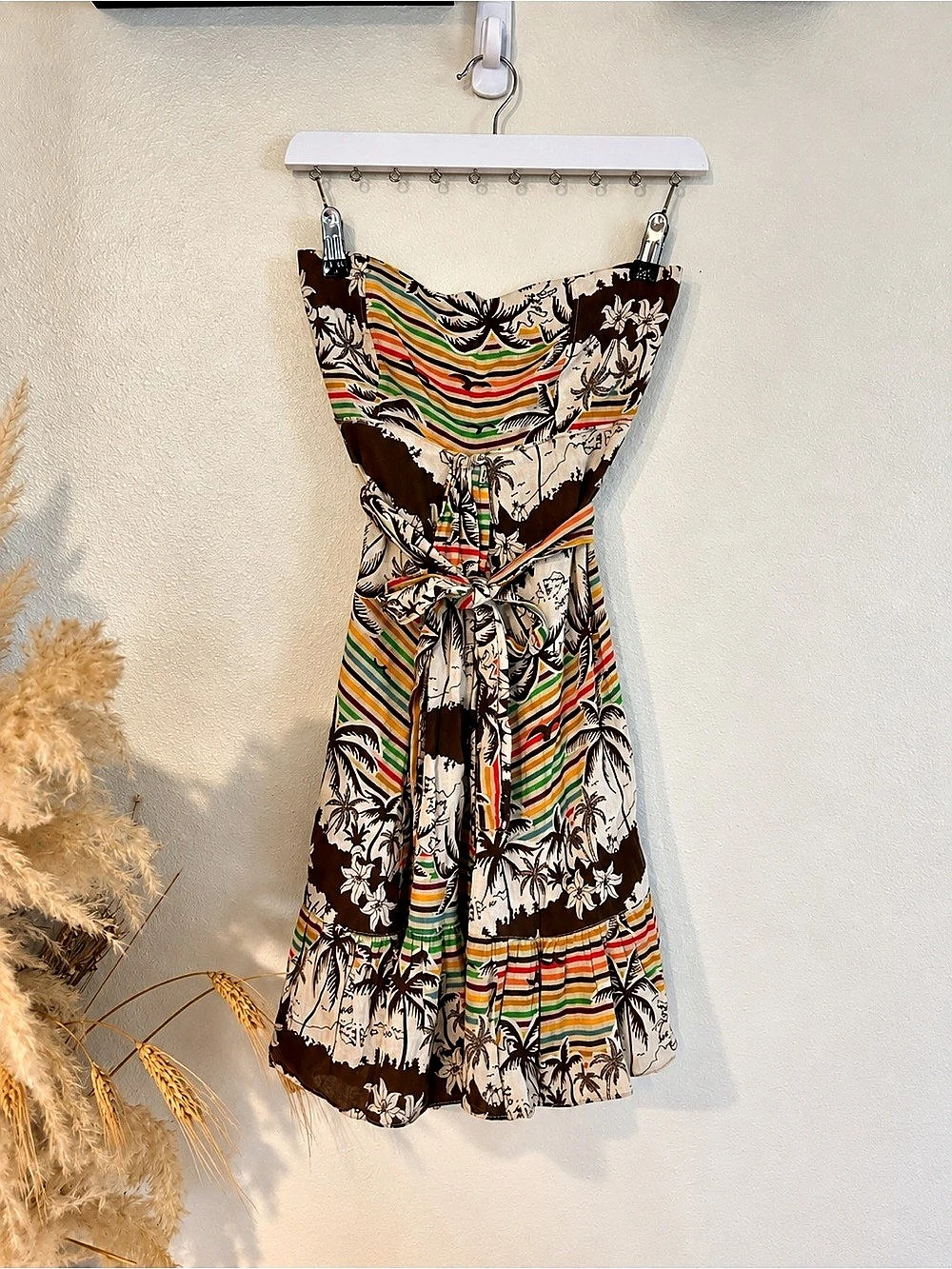 FARM Rio Palm Stripe Strapless Wrap Mini Dress Beach Cover Up M